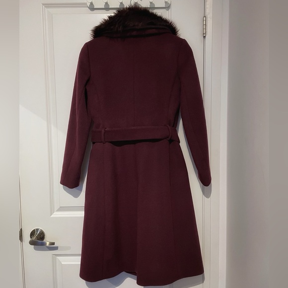 Club Monaco Wool Coat Removable Faux Fur Collar - Deep Burgundy, Size XS - Picture 3 of 5